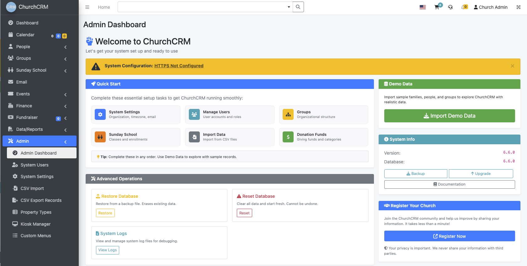Administration screenshot