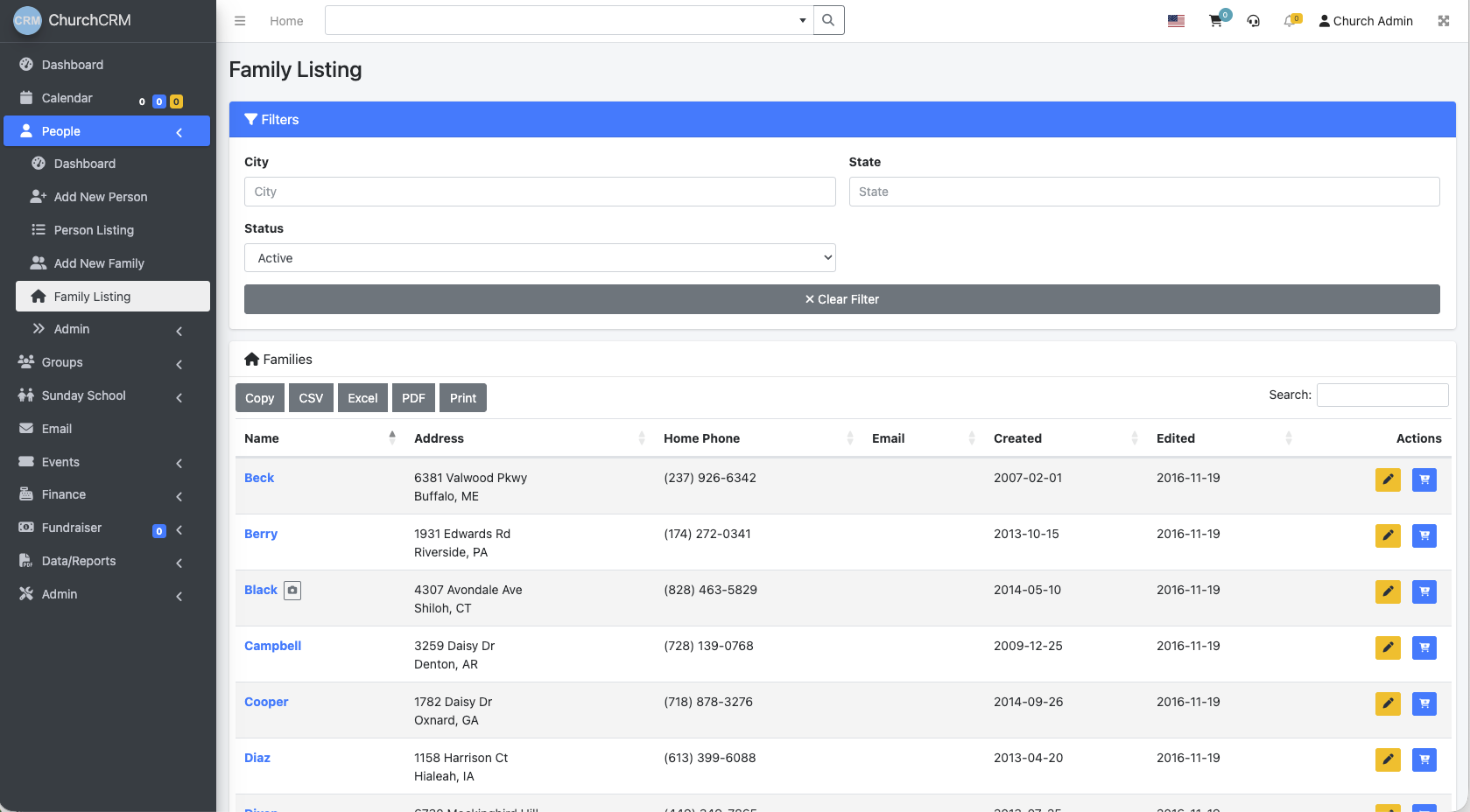 Families management screenshot